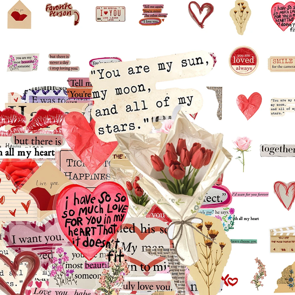 

10/30/50pcs Cartoon Romantic Valentine's Day Confession Phrases Stickers for Scrapbook Laptop Luggage Cute Aesthetic PER Sticker