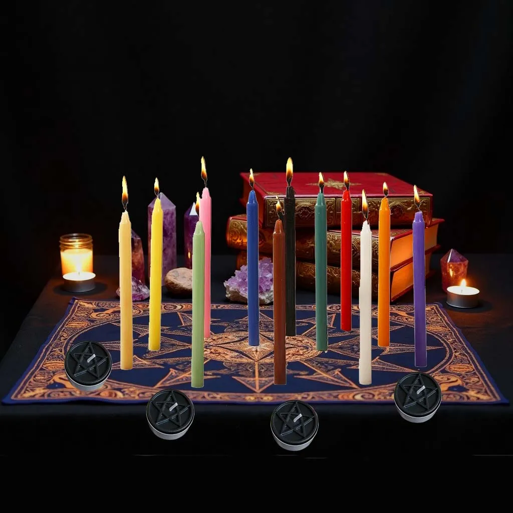 10PCS Spell Candles for Rituals Colorful Chime Candles Shabbat Candles Unscented Five Star Awning Black Tealight