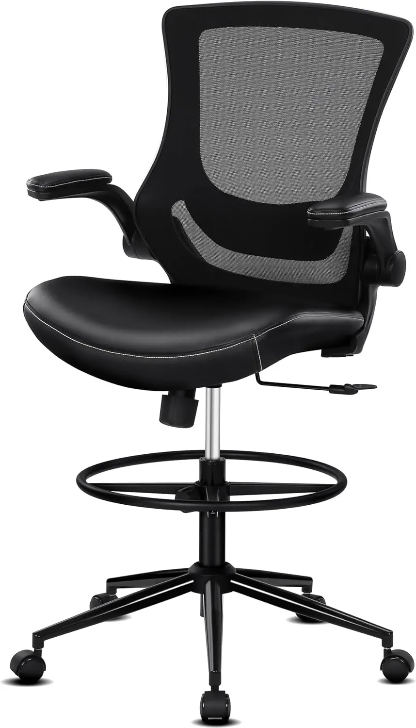 Misolant Tall Office Chair for Standing Desk, Drafting Chair with Footrest Ring, PU Leather Recline High Office Tall Desk Chair