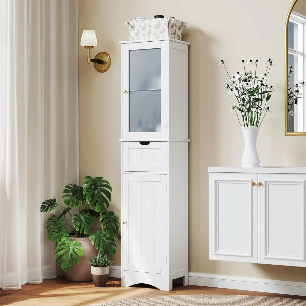 

67" Tall Bathroom Storage Cabinet, Slim Freestanding Tower W/ 2 Doors & 1 Drawer, Narrow Floor Cabinet W/Adjustable, Customized