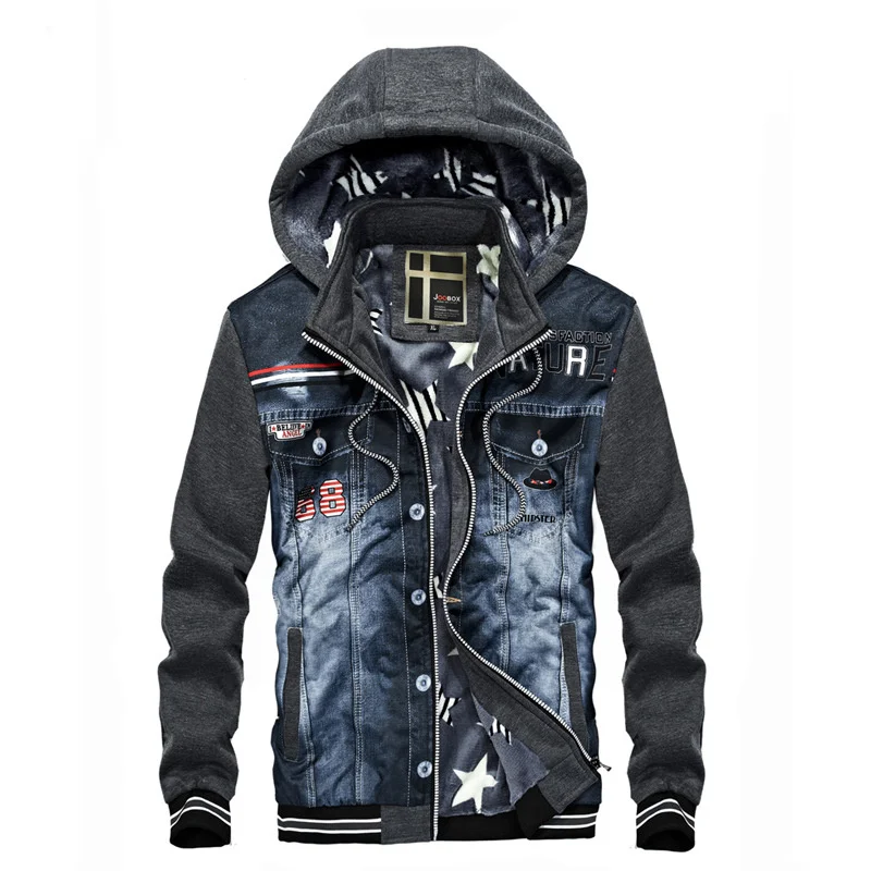 Winter Men's Hooded Denim Jackets Fleece Lined Thermal Coat Outdoors Casual Fashion Jeans Hoodies