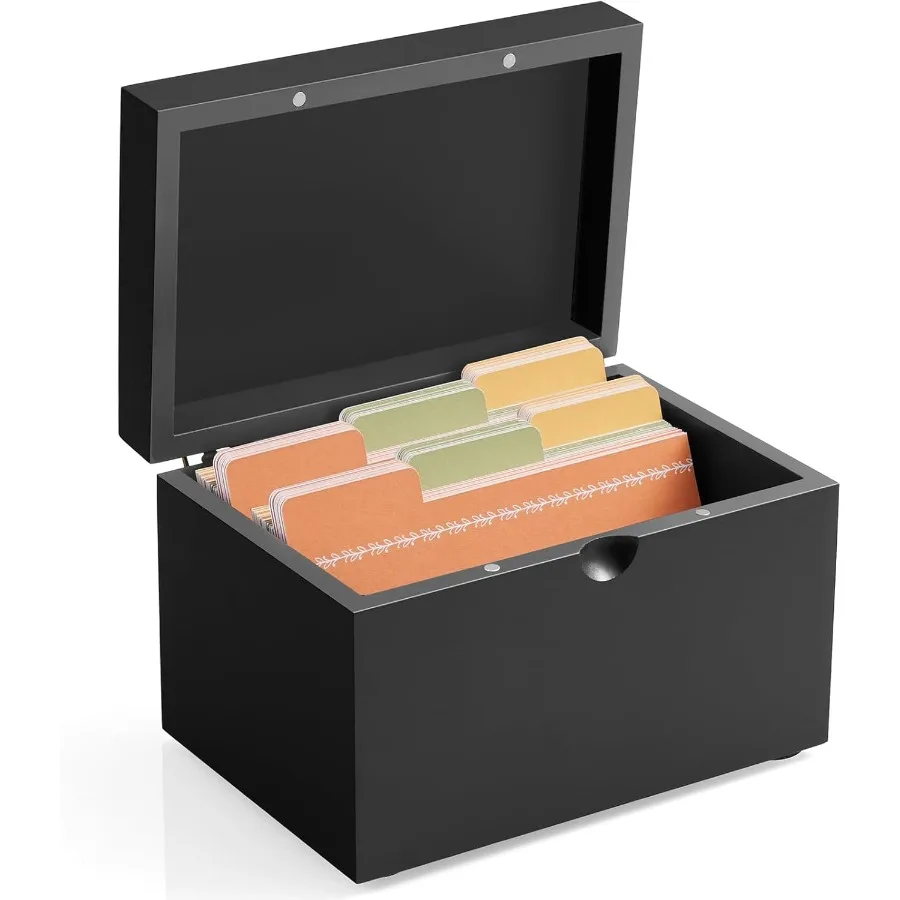 

Index Card Holder 3x5 Wooden Index Card Organizer Box with 45 Index Card Dividers Flashcard Notecard Holders for Home Office Bl