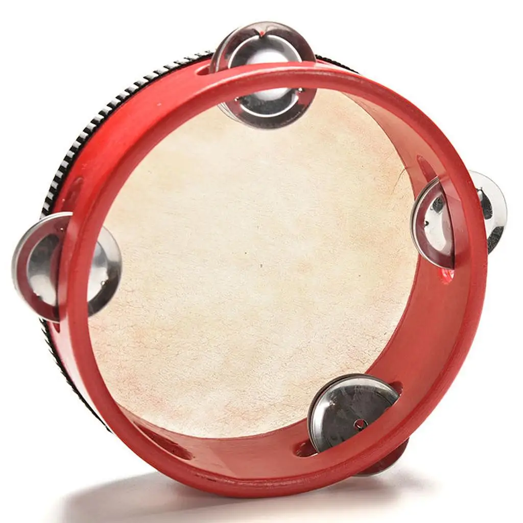 Sheepskin Tambourine Percussion Drum 15cm Wooden Ring Instrument for Musical Education KTV and Celebration