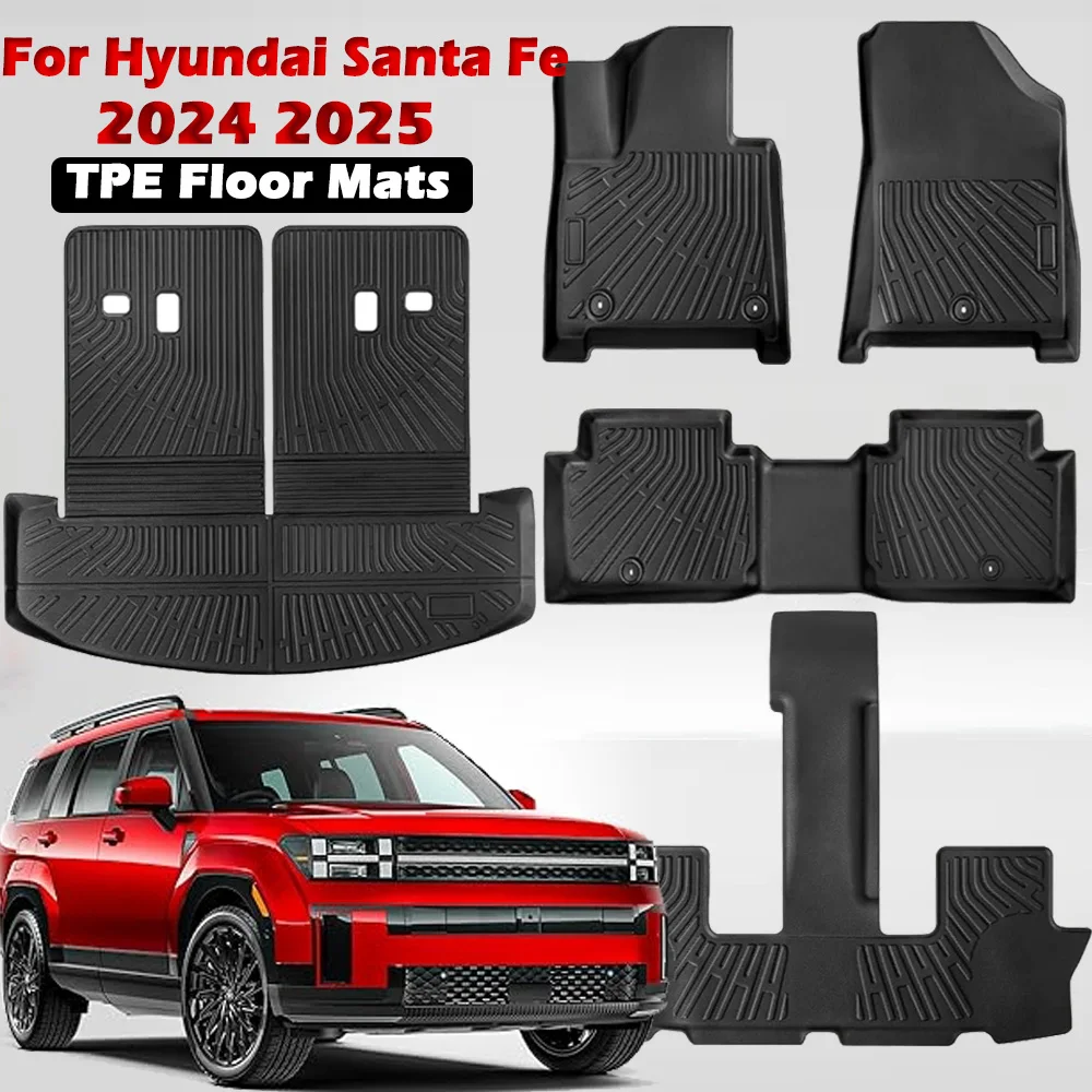 

For Hyundai Santa Fe 2024 TPE Floor Mats,All Weather Protection Cargo Liner Waterproof Trunk Mat with Backrest Pad(Only Hybrid)