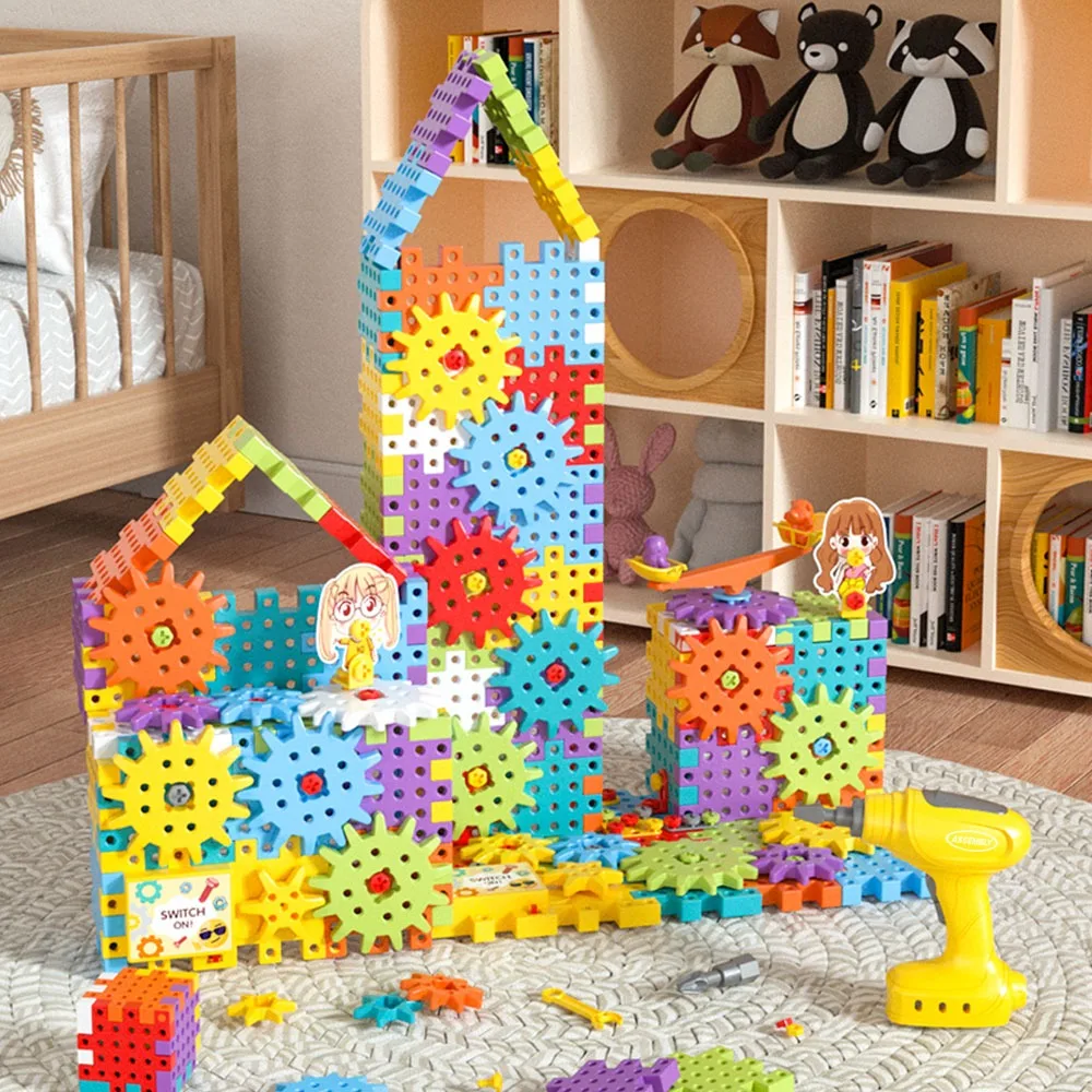 125-275pcs  DIY Tool Toys Set Electric Drill Screw Nuts 3D Puzzle Toy  Electric Rotating Gear Building Block Toys