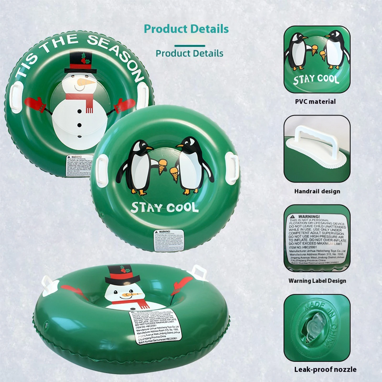 

80x80x25cm PVC Inflatable Ski Board Wear Resist Snow Tube Sled Leakproof Snow Sledding Tool for Outdoor Winter Family Activity