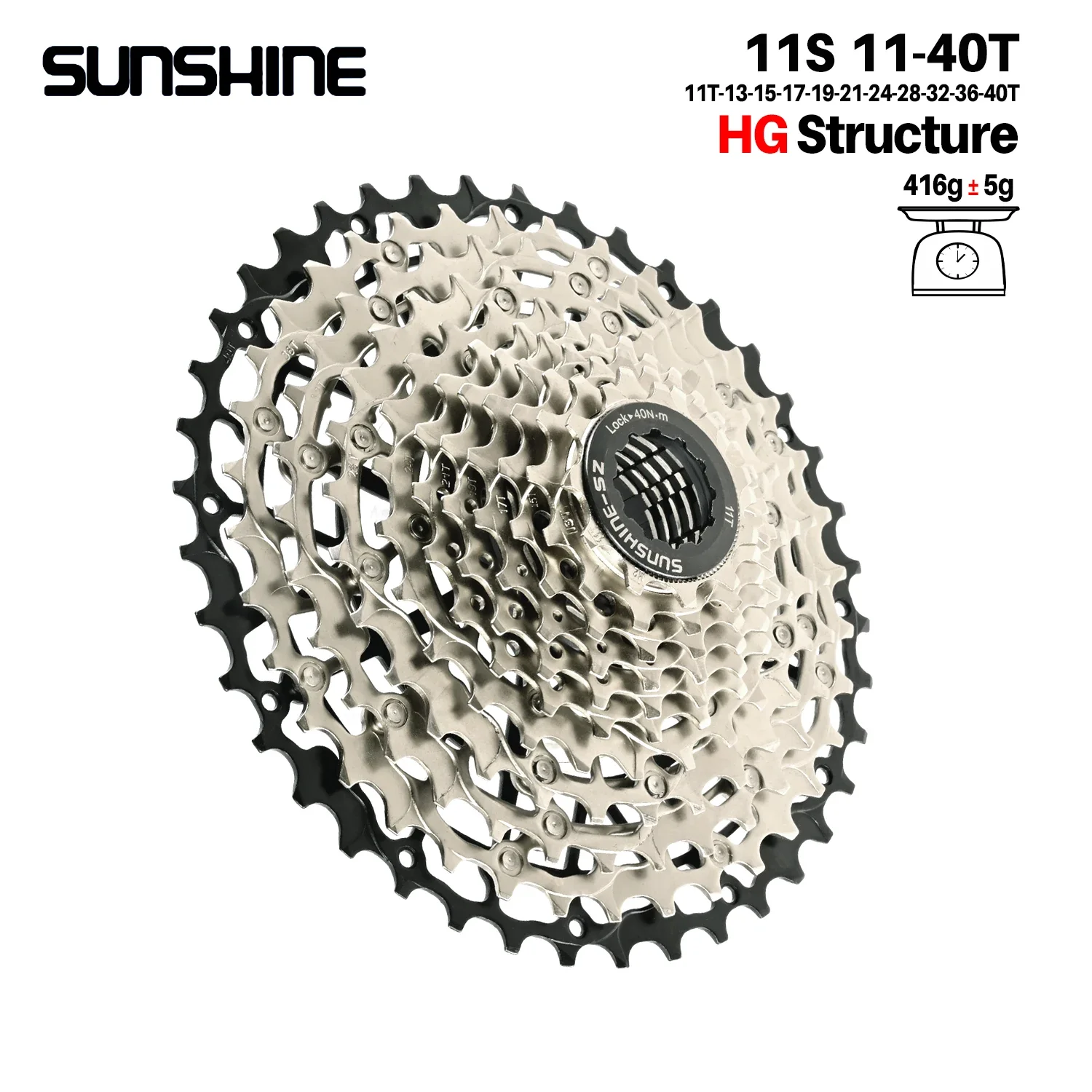 SUNSHINE Ultraleichtes Fahrradkassetten-Freilauf, Kohlenstoffstahl, Material 9/10/11/12/13 Geschwindigkeit, HG-Struktur, Kettenrad für Mountainbike