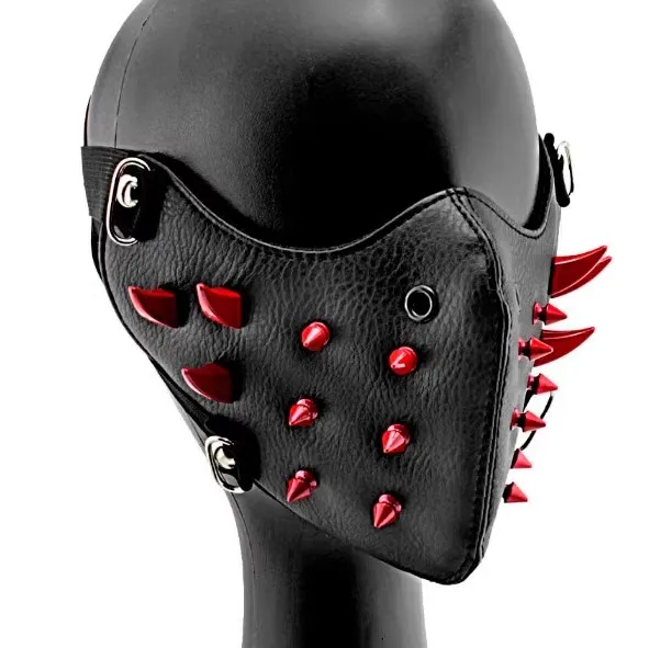 Masculino feminino preto couro do plutônio vermelho rebite punk rock máscara senhora respirável festa cosplay halloween boca-muffle r1940