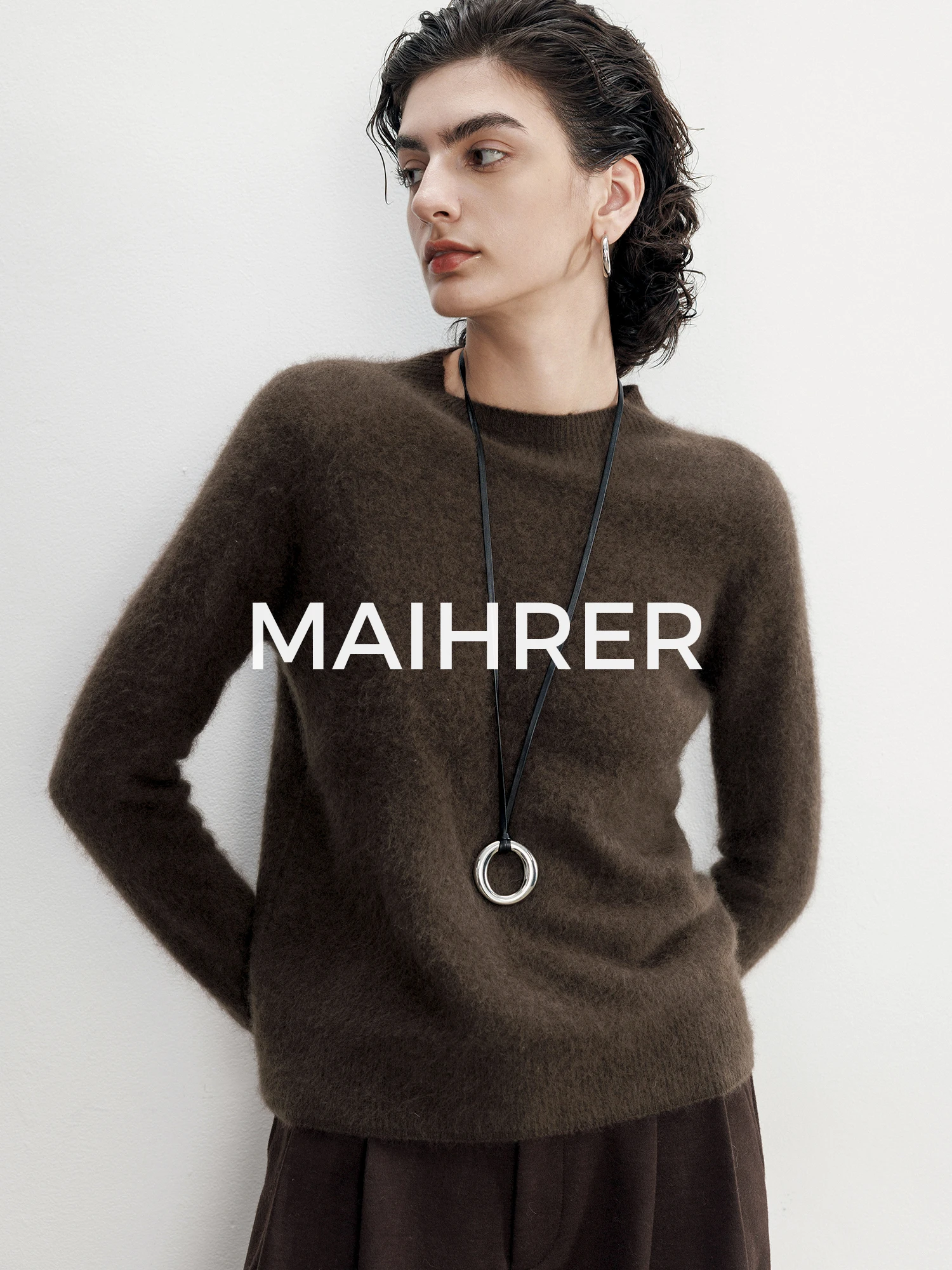 

Женский вязаный шерстяной свитер с круглым вырезом, облегающий, мягкий базовый слой, повседневный, из шерстяной пряжи