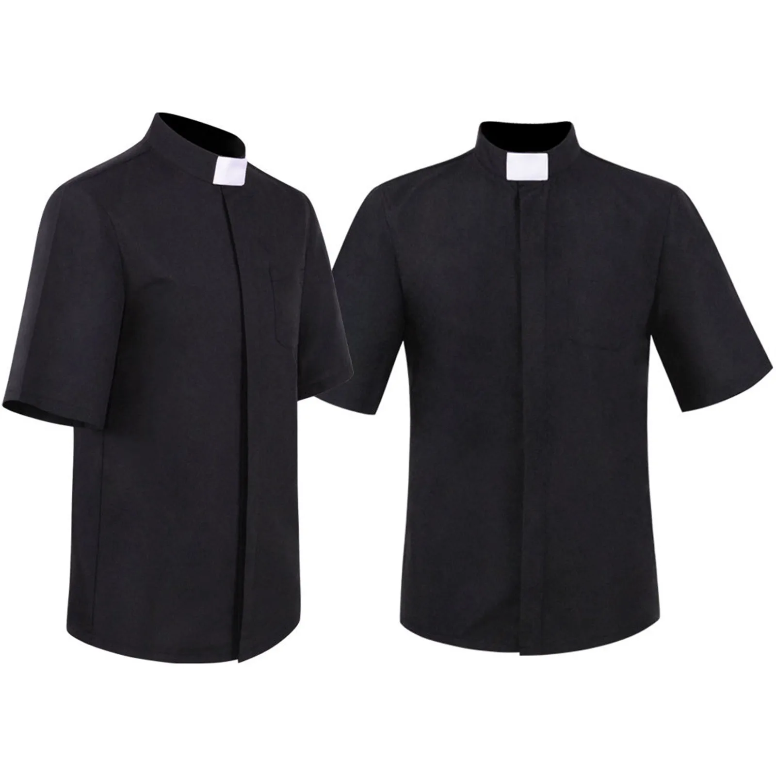 Mens\' Shirts Summer Blouses Halloween Missionary Cosplay Priest Priest Cosplay Clothing Short Sleeved Cardigan Lapel Thin Tops