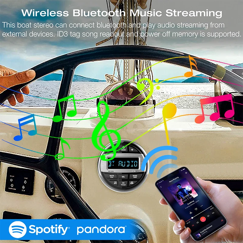 Boat Radio System Media Player Marine Radio /Speaker /FM AM Antenna Waterproof Bluetooth MP3 Audio Radio for RV ATV UTV SPA RZR