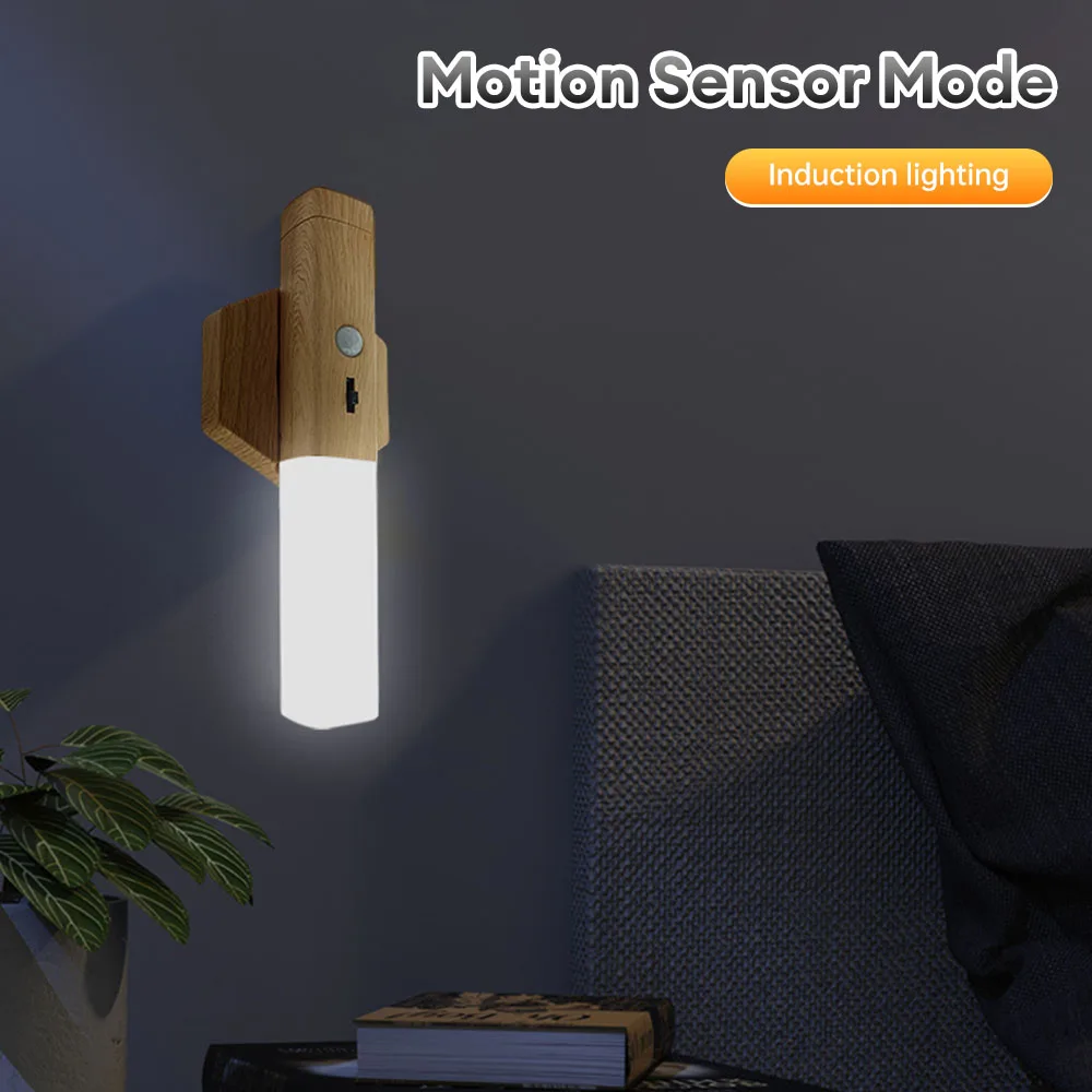 PIR Motion Sensor Night Light Rechargeable Under Cabinet Lamp Corridor Staircase Light Magnetic LED Wall Sconce for Living Room