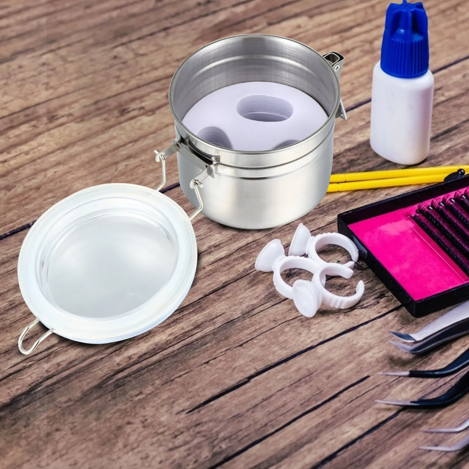 

Eyelash Glue Jar Stainless Steel Waterproof Large Capacity Storage For Adhesive Preservation Eyelash Extension Container