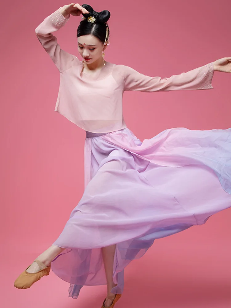 

2025 Spring/summer Classical Gradual Skirt Training Dance Dress Stage Set Flowing Hanfu Large Hem Modern Dance Women