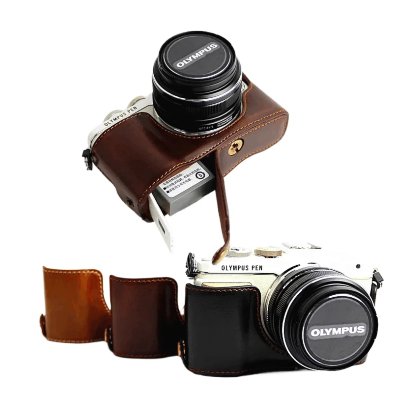 Bolsa de cámara de carga directa, Media Funda de cuero PU para Olympus E-PL7, EPL7, EPL8, E-PL8, EPL9, accesorios