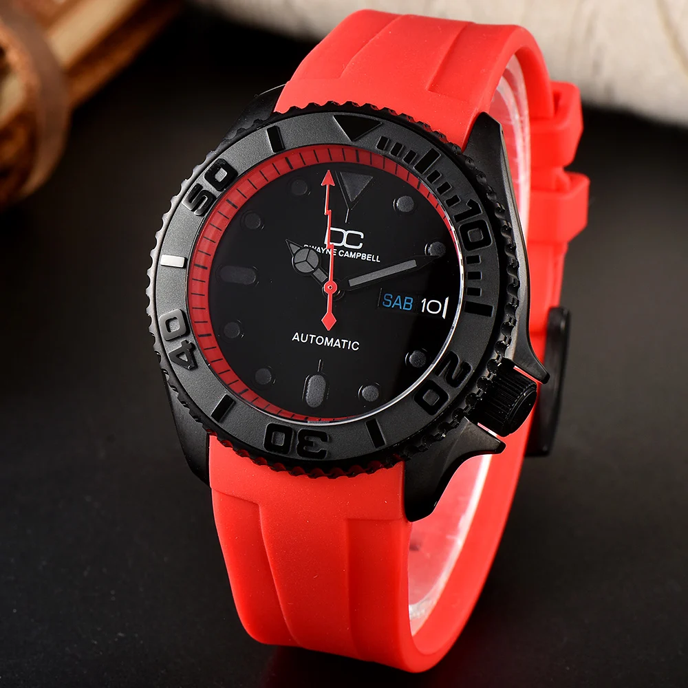 42mm Dual Calendar Sapphire Case Mechanical Can Custom logo Red Automatic Men's luxury watches NH36 Movement Waterproof