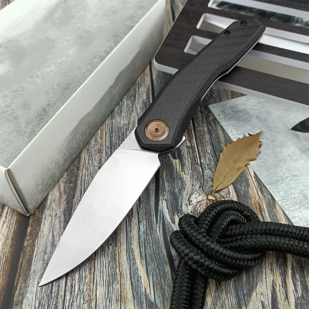 MagnaCut Flipper Couteau pliant avec roulement à billes, 0545, lame lavée à la pierre, fibre de carbone, survie en plein air, camping Foy, outil EDC