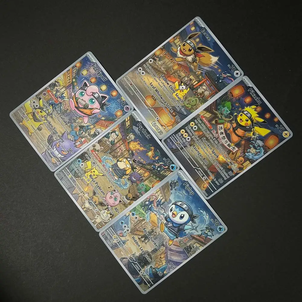 5Pcs Pocket Monster  Collectible Trading Cards Present  PTCG 5 Cards Eevee Jigglypuff Piplup Psyduck Toy Gift