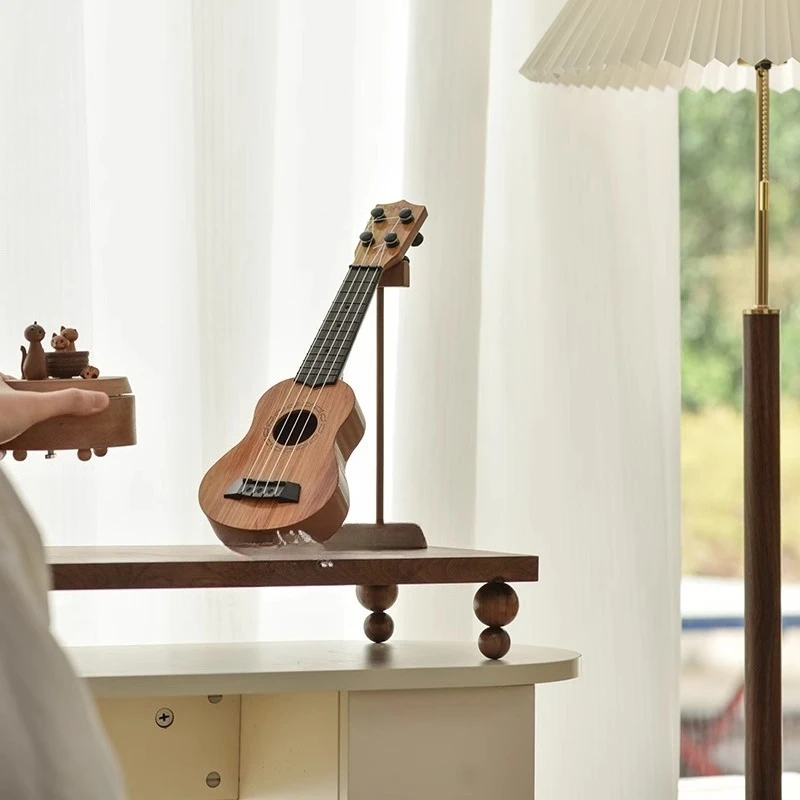 حامل شاشة الجوز العتيق مع رف عرض، حامل مكتب حديث لشاشة الكمبيوتر، تصميم مريح للمكتب #4