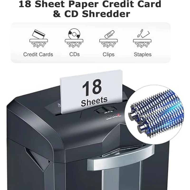 Paper Shredder, 18-Sheet 60-Minutes Shredder for Office Heavy Duty Cross-Cut Shredder with 6 Gallon Pullout Basket 4 Casters