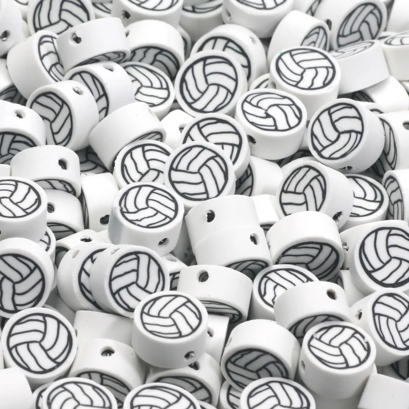 20/50/100pcs Sport Polymer Clay Beads White Volleyball Loose Spacer Beads For Jewelry Making Diy Bracelet Necklaces Accessories