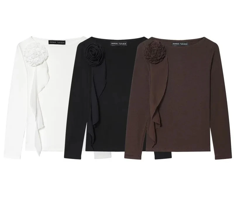 

Floral Design Women's T-shirt Autumn Winter New Arrival Polyester Fiber V-neck Slim Fit Commute Style