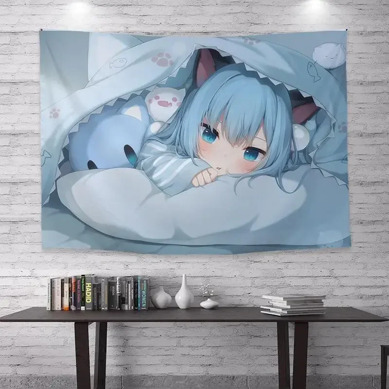 Cartoon Anime Background Cloth Fashion Wall Cloth Cat Ears Girl Wall Cloth Tapestry Student Dormitory Home Decoration Bohemia