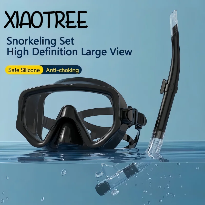 Conjunto de snorkel seco, máscara de mergulho para adultos, vidro temperado, equipamento panorâmico profissional para mergulho, kit de treinamento de natação