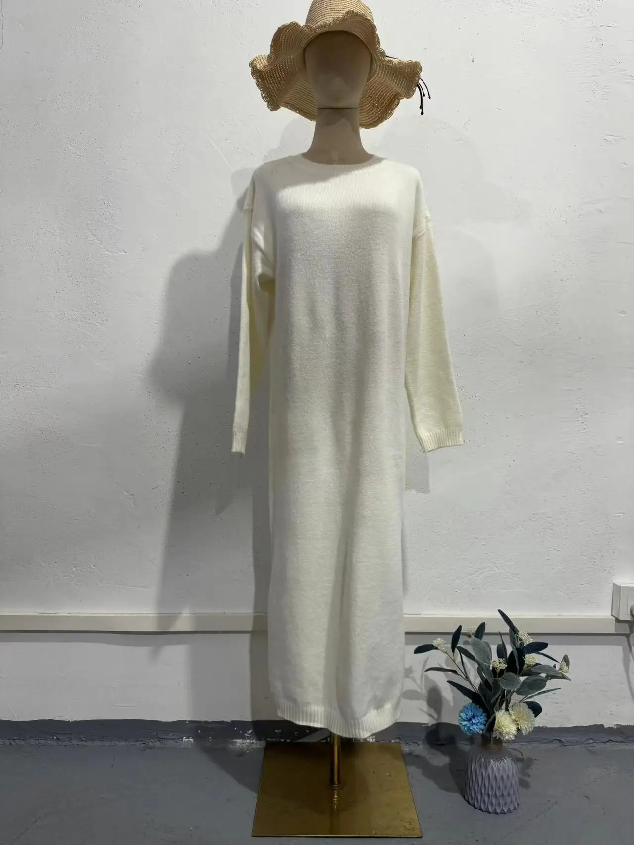 أنيقة المرأة محبوك جولة الرقبة طويلة الأكمام سترة الخريف الشتاء الدافئة فضفاض فستان كاجوال مكتب سيدة الجلباب #5