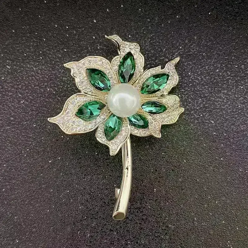 Fashion Luxury Temperament Rhinestone Pearl Coconut Tree Brooches For Women Clothing Coat Accessories Gifts