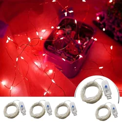 USB LED Copper Wire Garland Fairy String Light, Decoração impermeável, Festa de Natal, Casamento, Decoração do quarto, 8 Modos