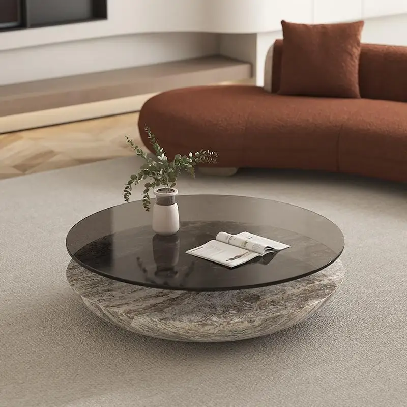 # Luksusowy włoski okrągły stolik kawowy z marmuru, nowoczesny minimalistyczny design do dużego salonu, kreatywny stolik centralny, możliwość personalizacji.