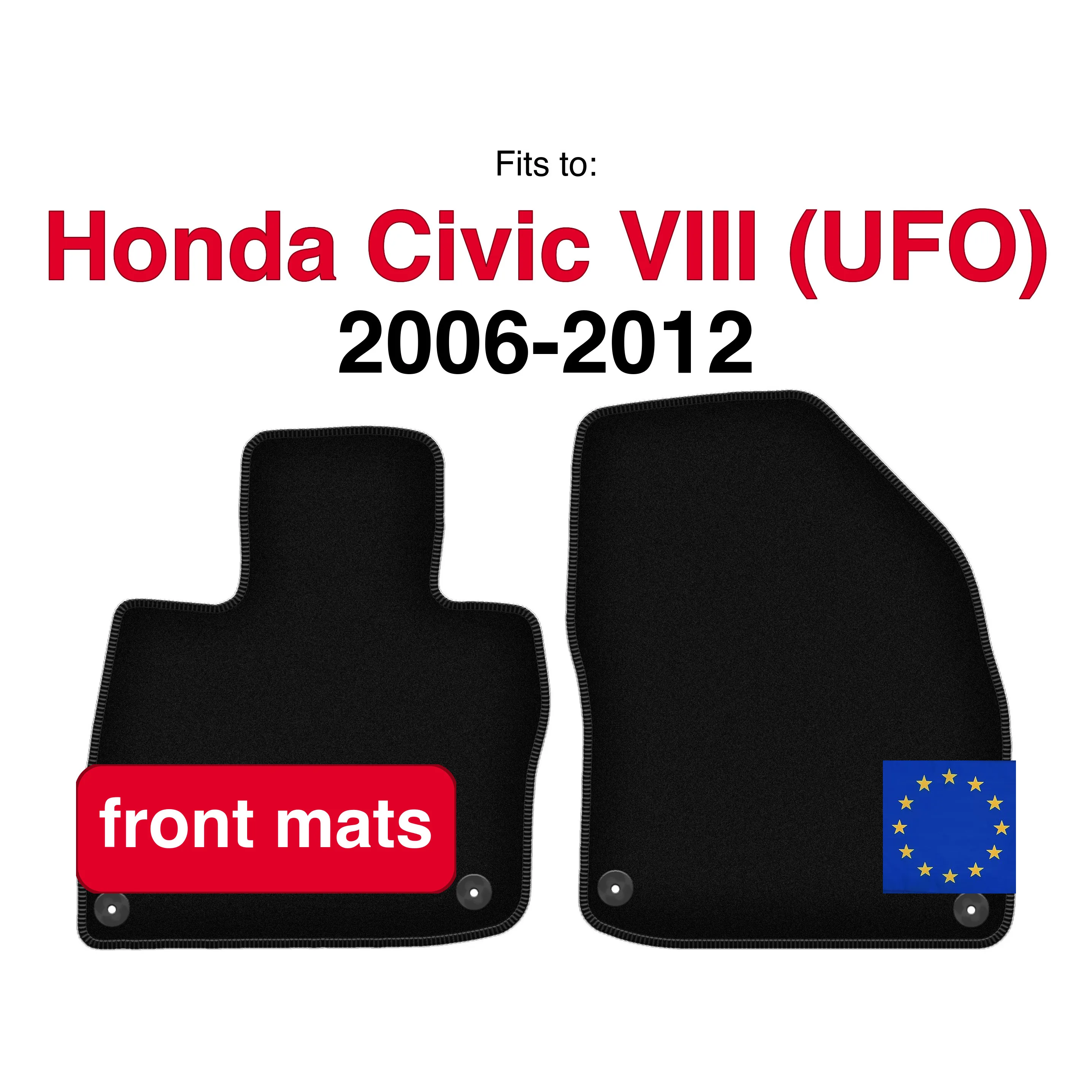 Image of Velours-Fußmatten vorne für Honda Civic VIII (UFO) Schrägheck (2006-2012) – Schwarz (2 Stück) Set Vorderfußmatten für Autos