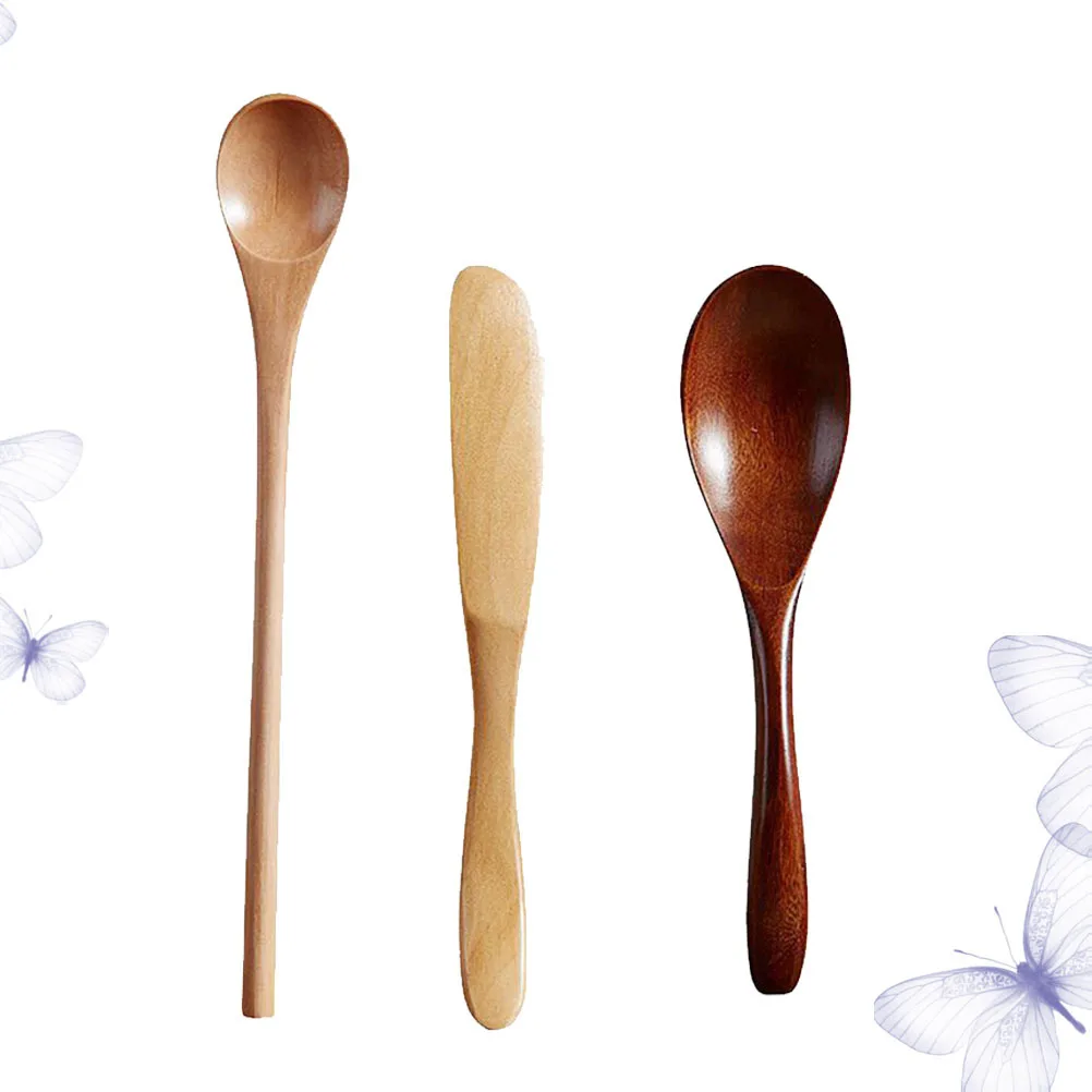 

3Pcs Premium Wooden Spoons Food-Grade Material Smooth Polished Safe for Skin Multi-Occasion Kitchen Utensil Honey Teaspoon