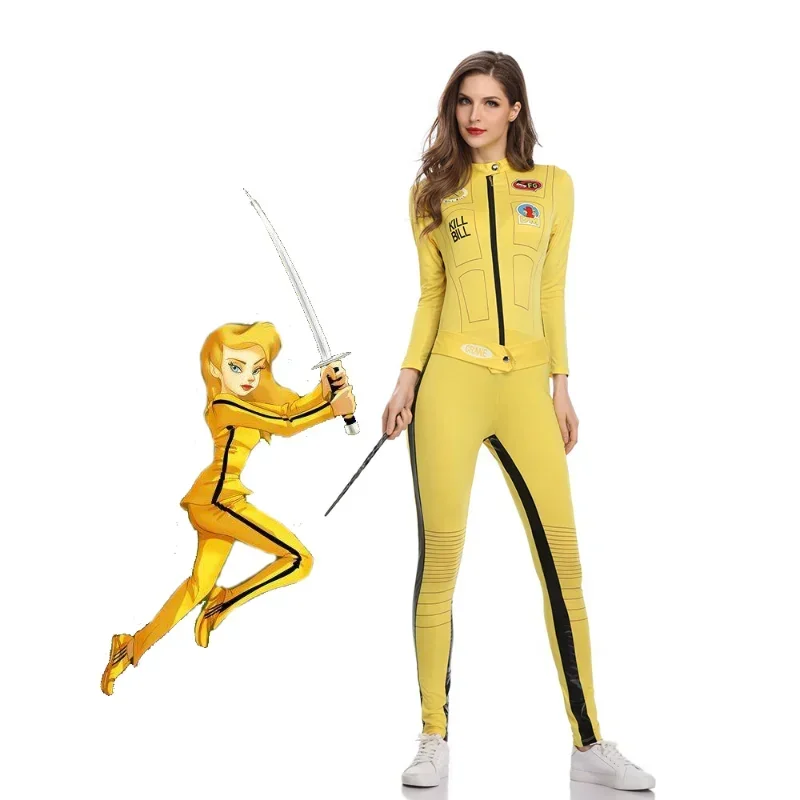 Movie Women Kill Bill The Bride Beatrix Kiddo Costume Halloween Carnival Party Fearful Killer the Bride Cosplay Fancy Jumpsuit