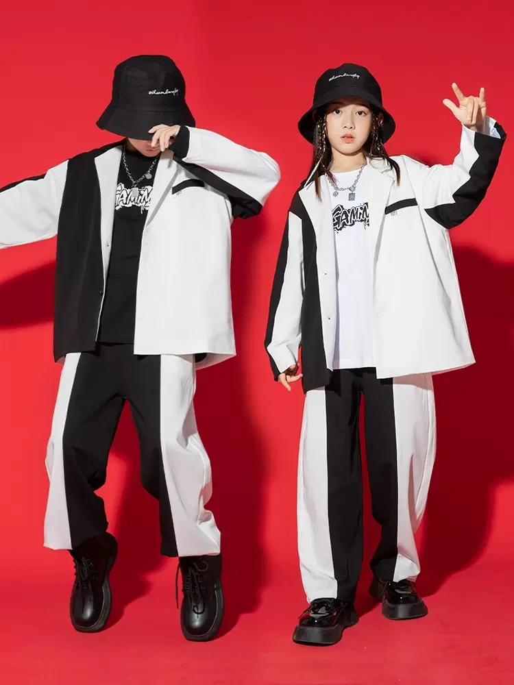 Fashion Jazz Dance Performance Costume Girls Boys Hip Hop Clothing Long Sleeves Suit Concert Stage Outfits Kpop Kids Wear BL9548