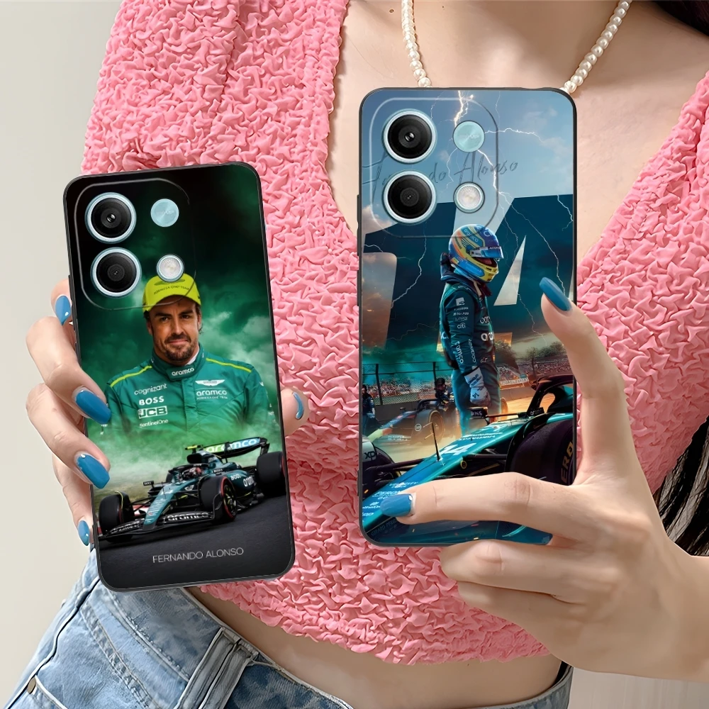 F1 Fernando Alonso Mobile Cell Phone Case for Xiaomi Redmi Note 13 12 11 10 9 8 7 6 S A Pro Lite Plus 5G Black Phone Cover Shell