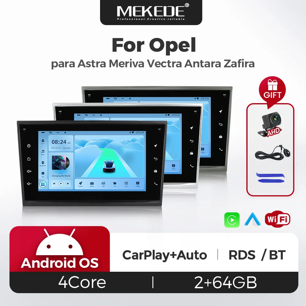 MEKEDE Autoradio multimédia 7 pouces pour Opel Astra H J 2004 Vectra Vauxhall Antara Zafira Corsa C D Vivaro Meriva Veda CarPlay sans fil Android Auto Wi-Fi Lecteur multimédia à écran tactile Navigation GPS intégrée Commande au volant FM RDS Autoradio