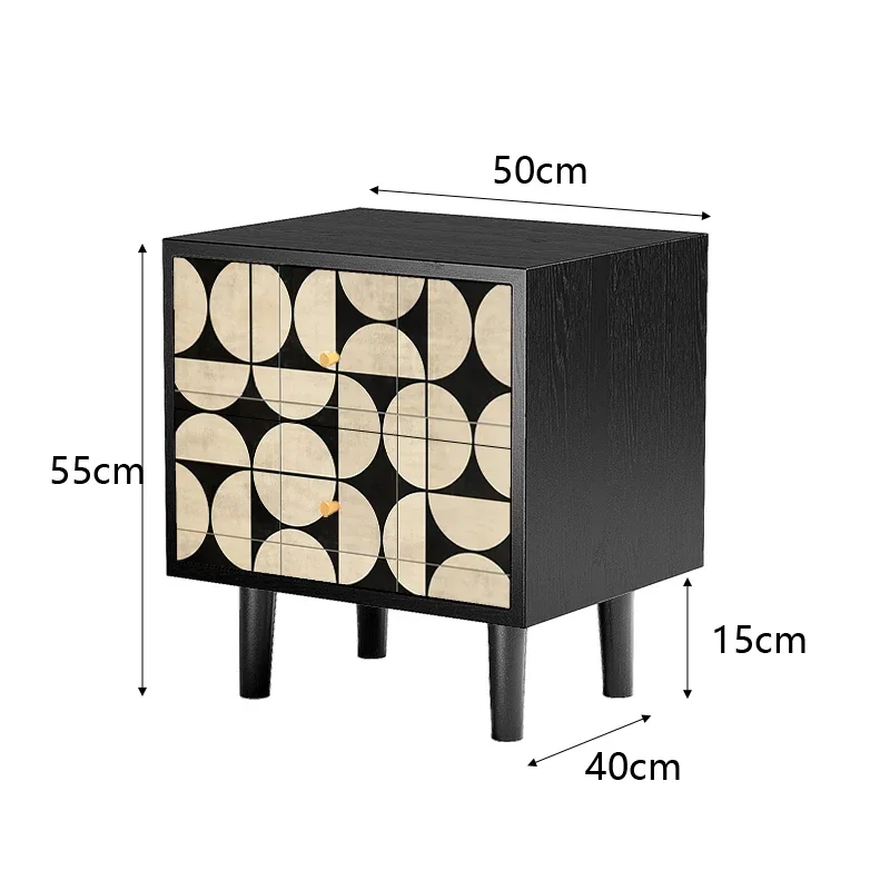 TAOFrench vintage solid wood bedside table home bedroom small light luxury high-end geometric painting