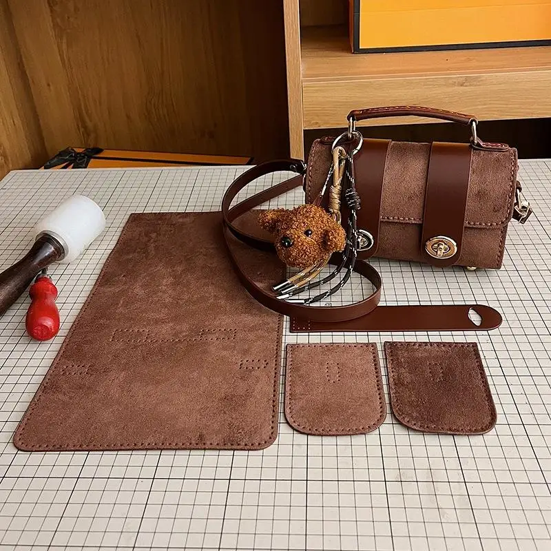 DIY Knitted Bag  Beginner-made brown small square bag  Cartoon bear pendant hand-held pillow underarm bag  Casual womens bag