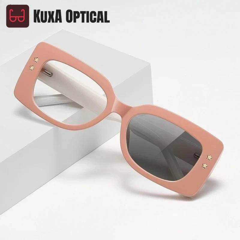 

KUXA модные цветные очки в прямоугольной оправе с защитой от синего света, женские настраиваемые фотохромные очки для близорукости по рецепту LS0