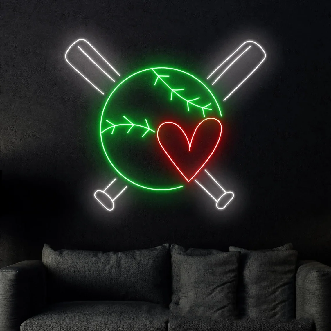 Baseball Bat Heart Neon Sign Baseball Shop Decor Neon Sign Baseball Club Wall Art Neon Sign Sport Lover Gifts