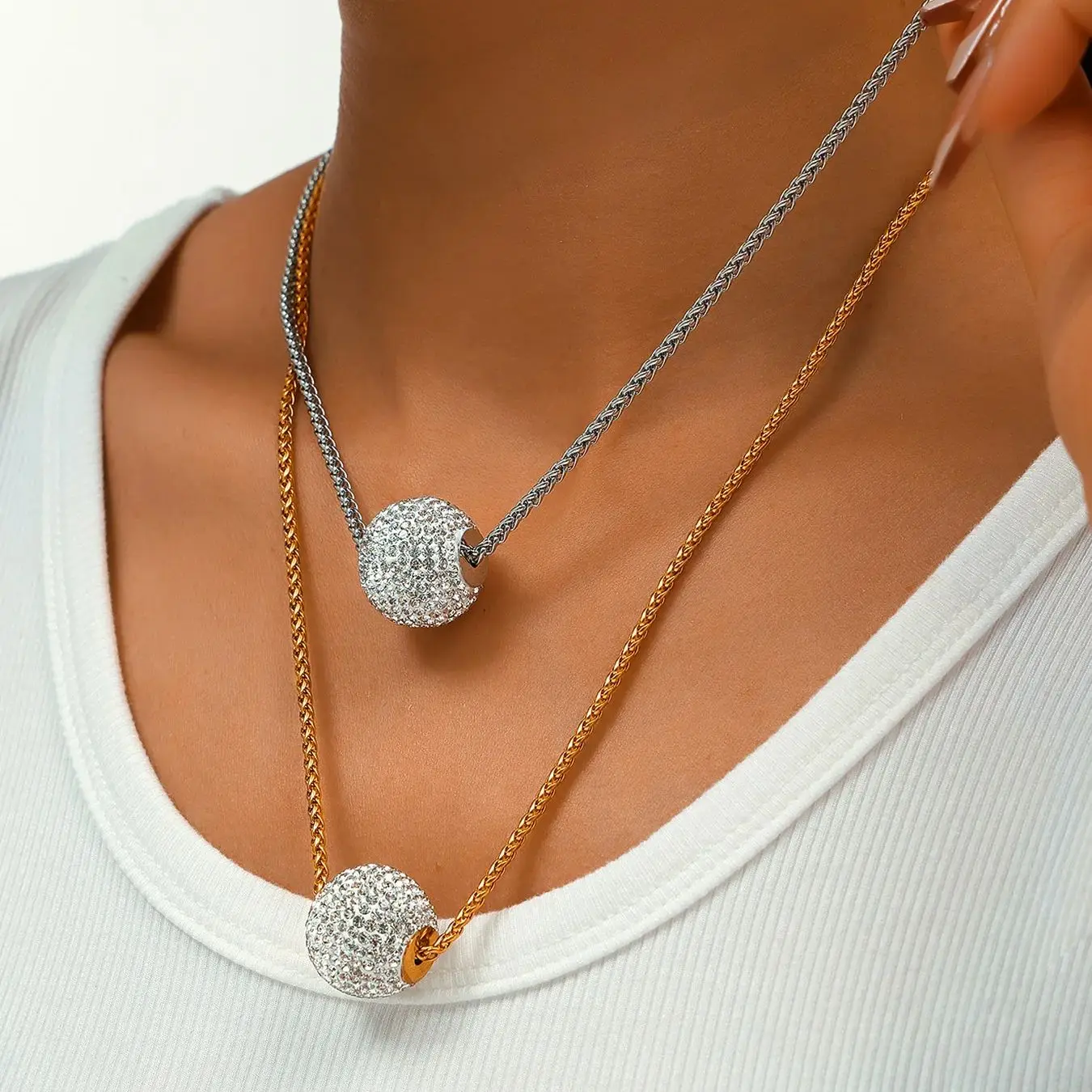 New Full Zircon Ball Pendant Necklace For Women Stainless Steel Basket Chain Choker Women Simple Neck Jewelry