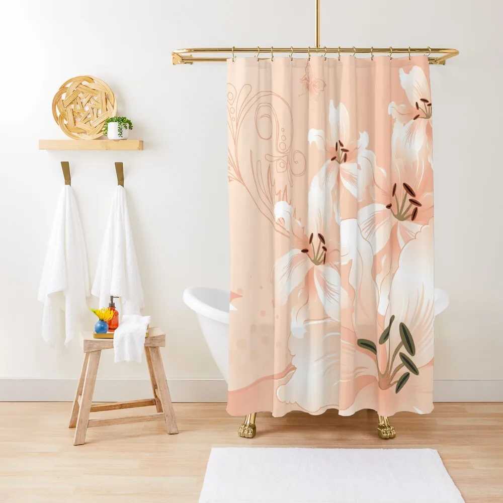 

Modern White Lilies (light peach) Shower Curtain Transparent Bathroom Shower Funny Shower Curtain