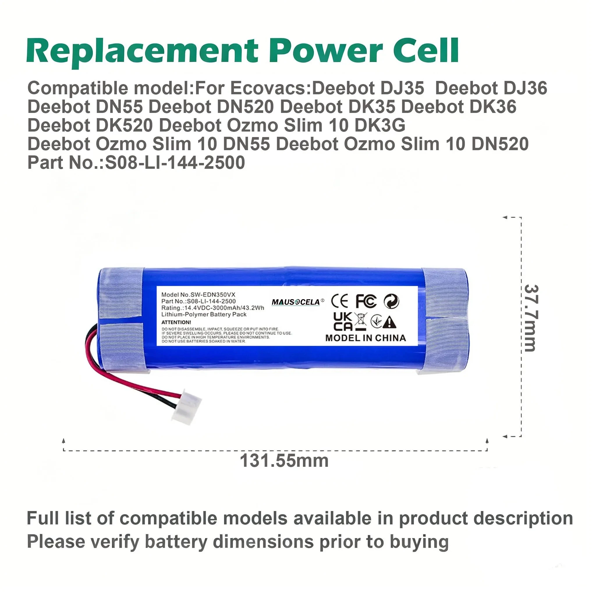 3000mAh Robot Vacuum Cleaner Battery  for Ecovacs Deebot DJ35 ,DJ36,DN55,DN520,DK35,DK36,DK520,Deebot Ozmo Slim 10 DK3G 3000mah
