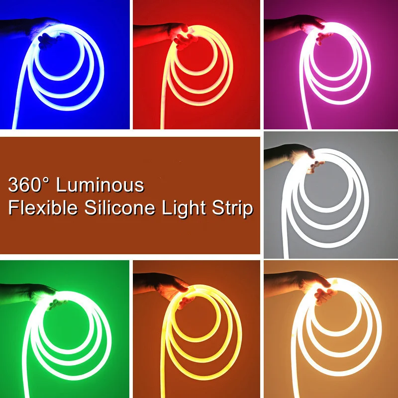 Round Neon Flexible Silicone Tube 360 Luminous LED Light Strip IP67 Waterproof Outdoor Lighting for Garden Yard Landscape Lamps