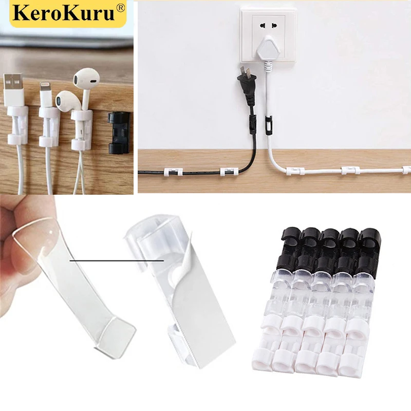 

High Quality Adhesive Cable Organizer Clips Cable Management With Acrylic Double-Sided Tape Wire Manager Cord Holder USB Winder