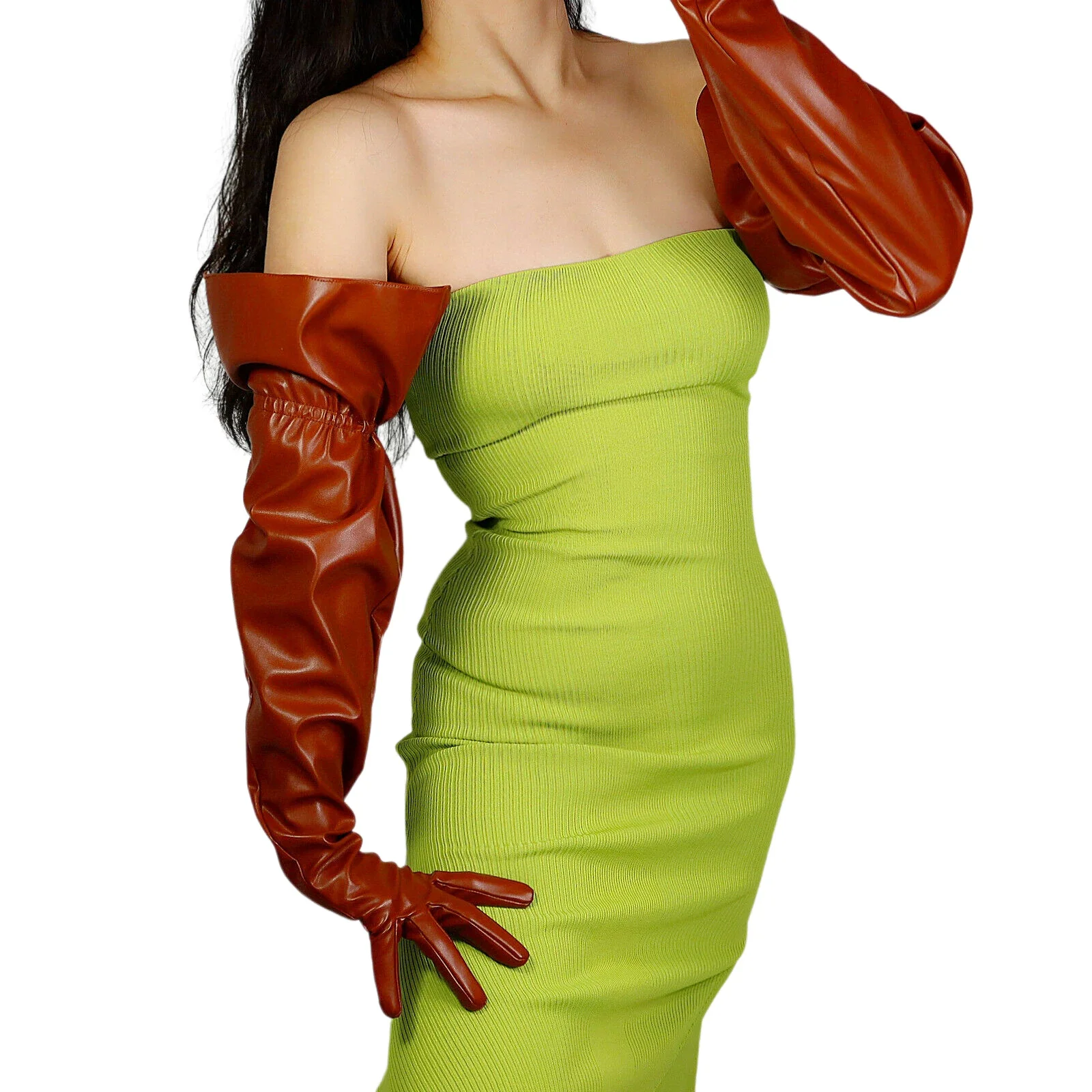 

DooWay Коричневые перчатки унисекс 70 см с искусственными рукавами и эластичной повязкой из искусственной кожи, супер длинные широкие большие вечерние перчатки большого размера