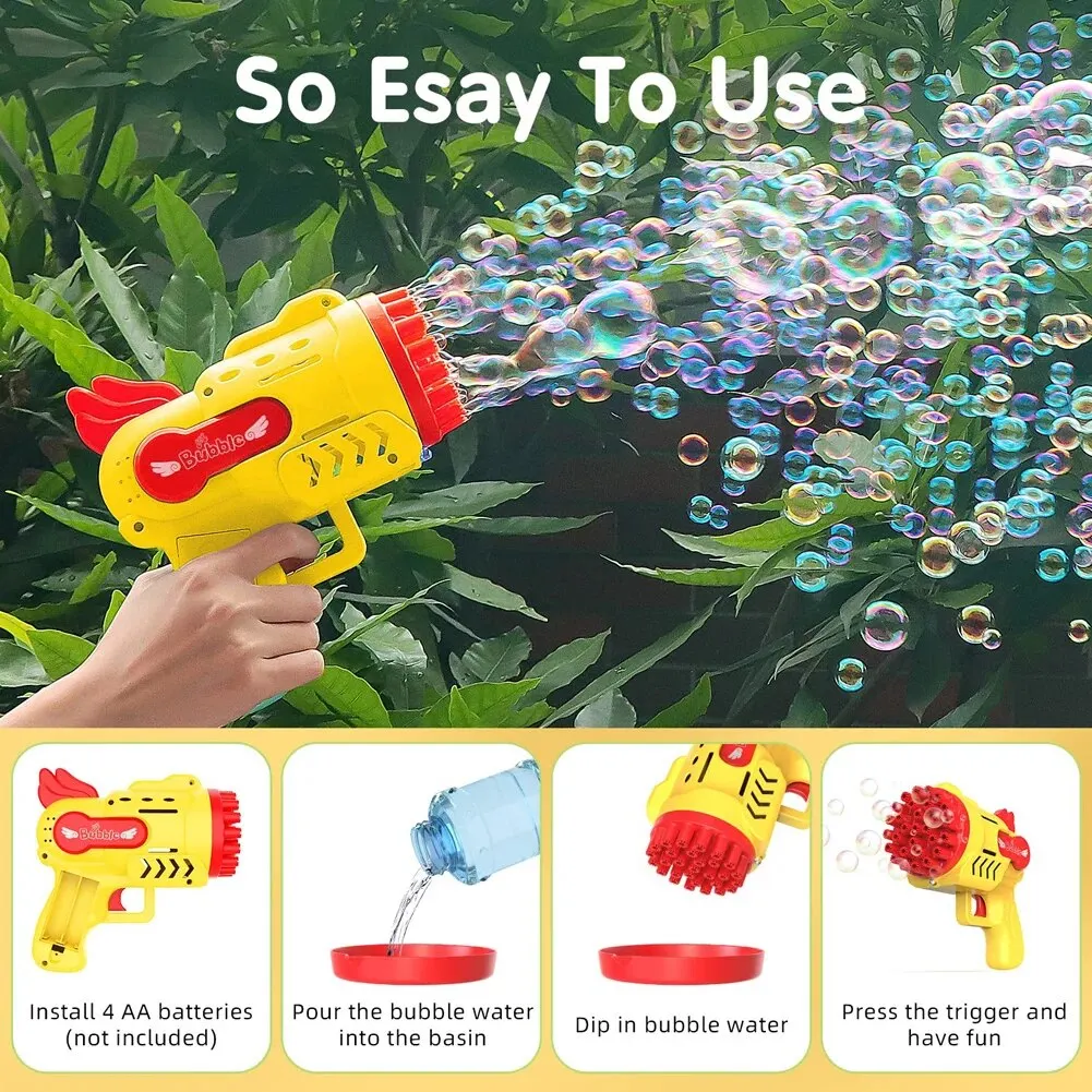 Bubble Gun Kids Toys Electric Automatic Soap Rocket Bubbles Machine Outdoor Wedding Party Toy LED Light Children Birthday Gifts