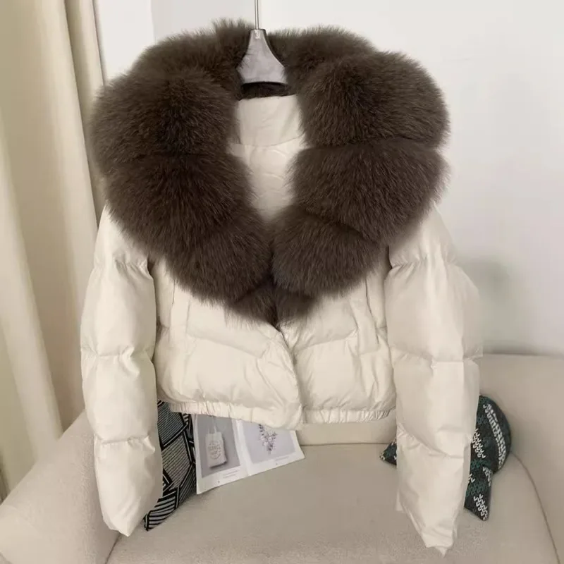 Stilvolle Winter Damen Daunen puffer jacke abnehmbare Fuchs pelz Puffer mantel neue warm weiße Enten Daunen puffer jacke Freizeit kleidung